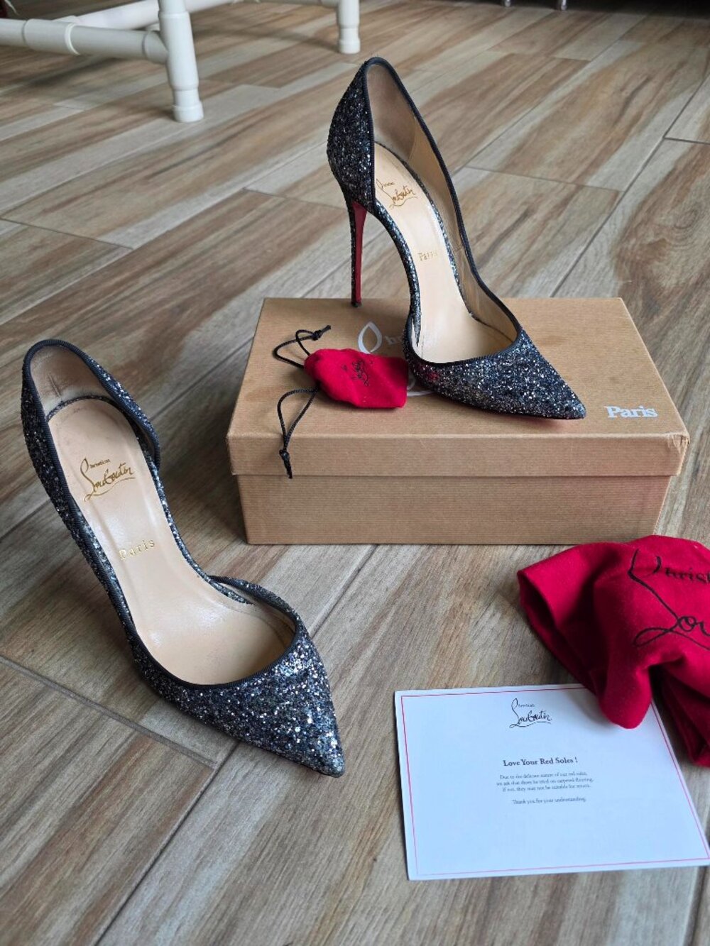 Christian Louboutin Iriza Grey Glitter D'Orsay Pump Shoe Eur. 41